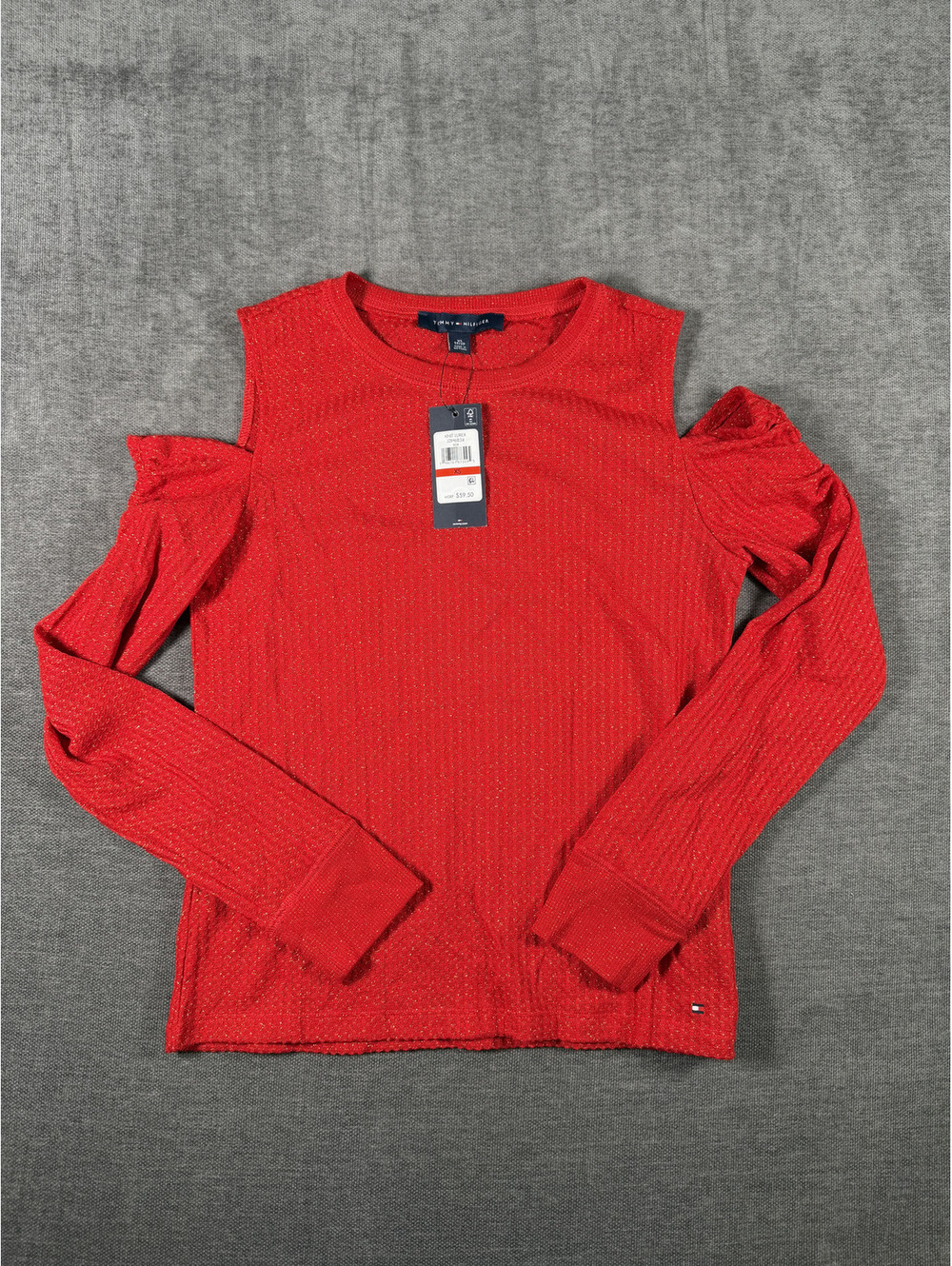 Tommy Hilfiger Women's Red Cold Shoulder Long Sleeve Top XS